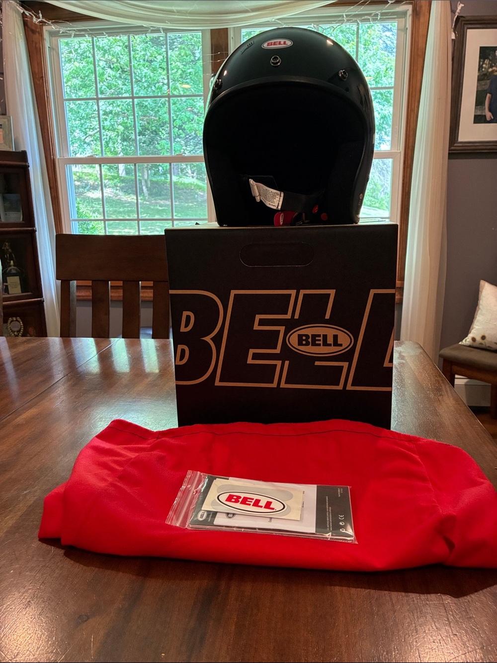 Bell Matte Black Open-Face Helmet with Red Helmet Bag
